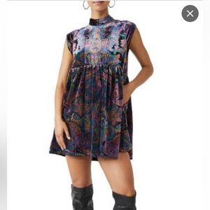 Free People All The Time Mock Neck Velvet Mini Dress Small